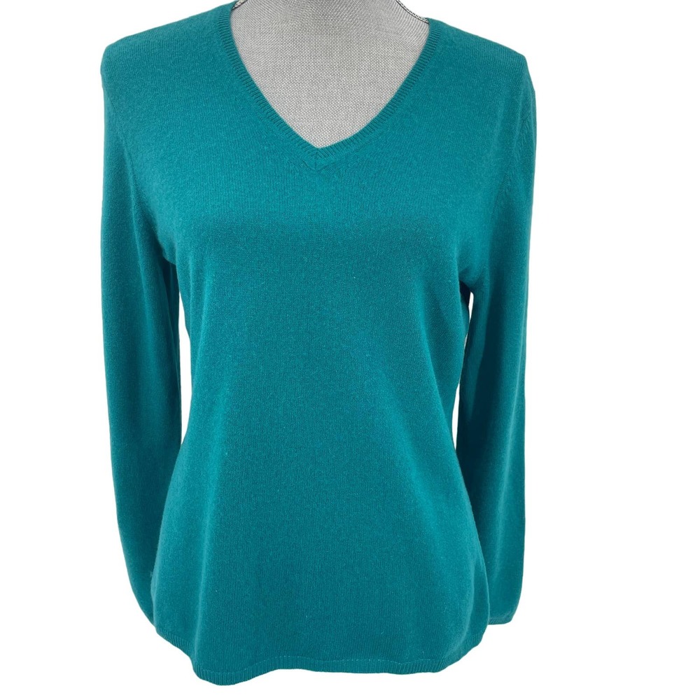 Lord & Taylor 100% Cashmere V-Neck Sweater Size Large Turquoise